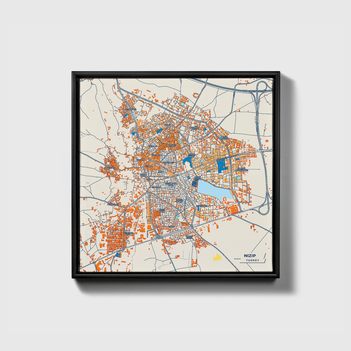 Nizip Turkey Colorful City Map Canvas Print • Black Framed