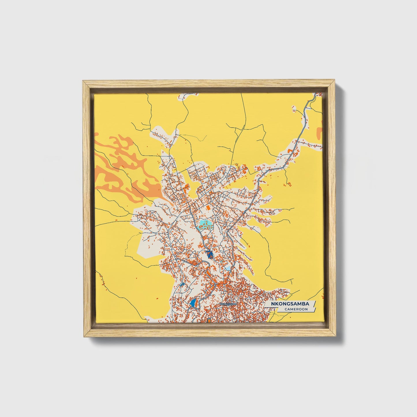 Nkongsamba Cameroon Colorful City Map Canvas Print • Natural Wooden Framed