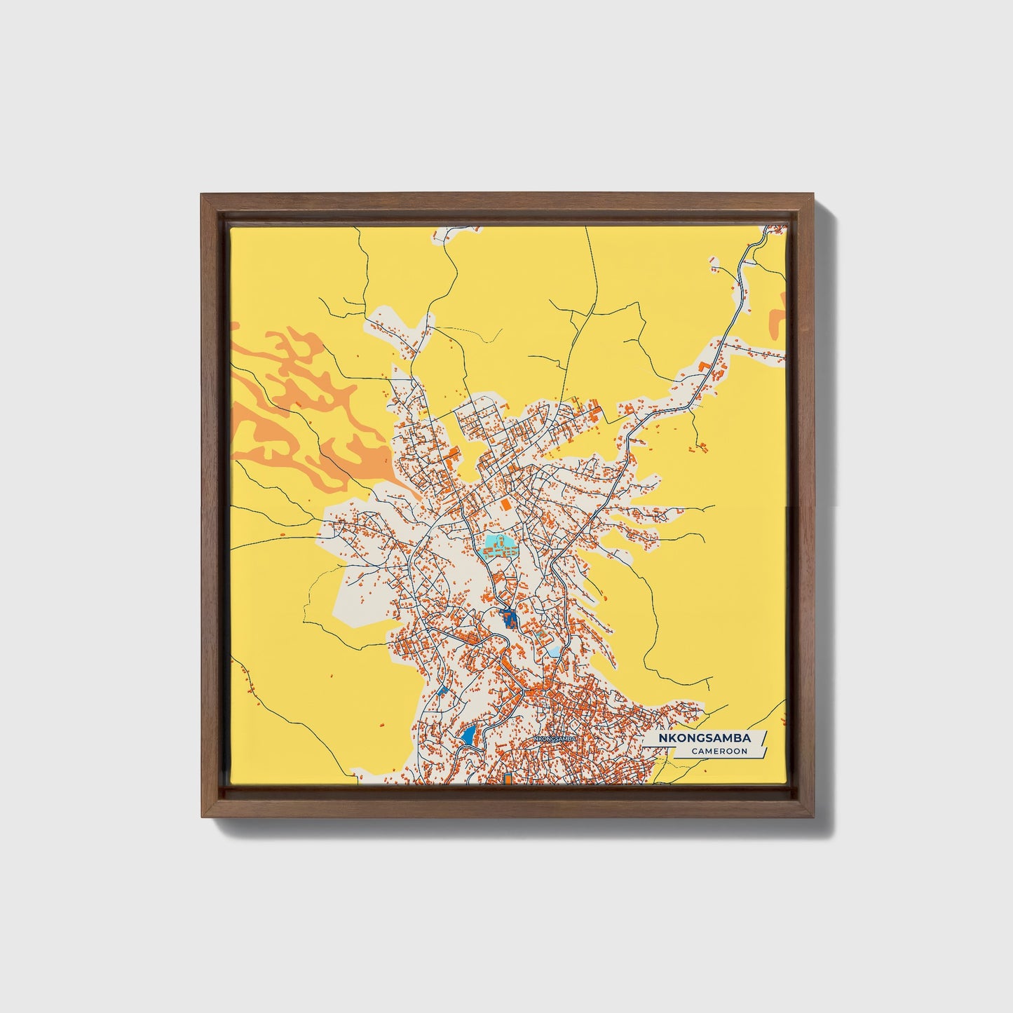 Nkongsamba Cameroon Colorful City Map Canvas Print • Dark Wooden Framed