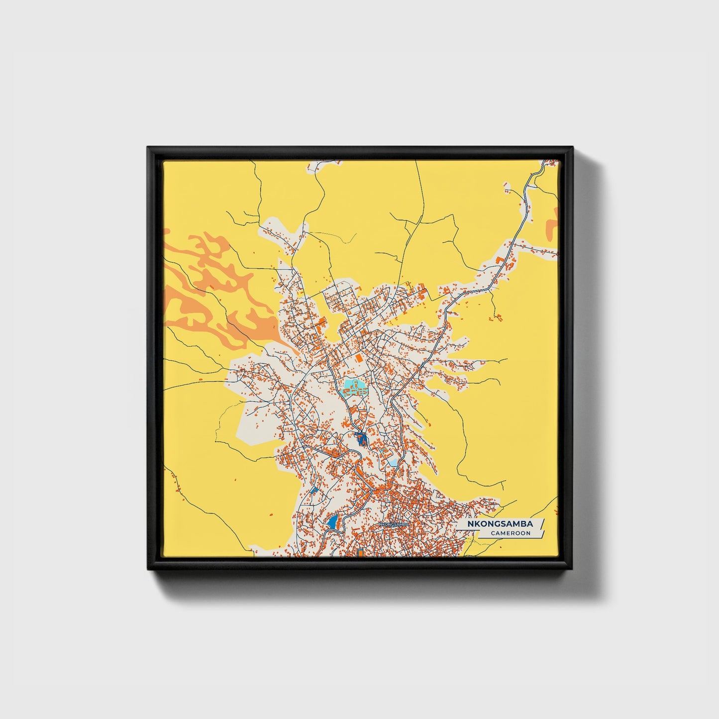 Nkongsamba Cameroon Colorful City Map Canvas Print • Black Framed