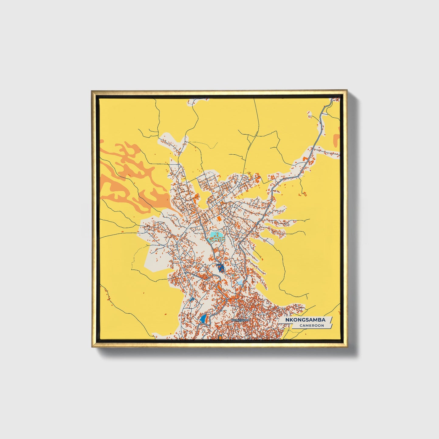 Nkongsamba Cameroon Colorful City Map Canvas Print • Gold Framed