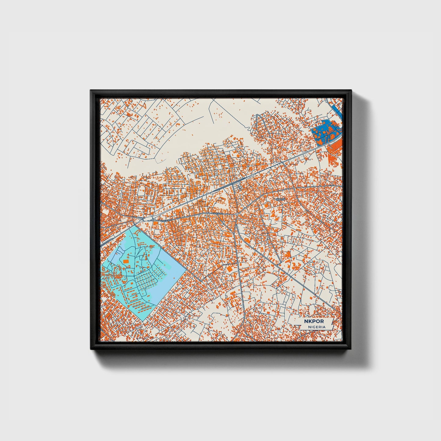 Nkpor Nigeria Colorful City Map Canvas Print • Black Framed