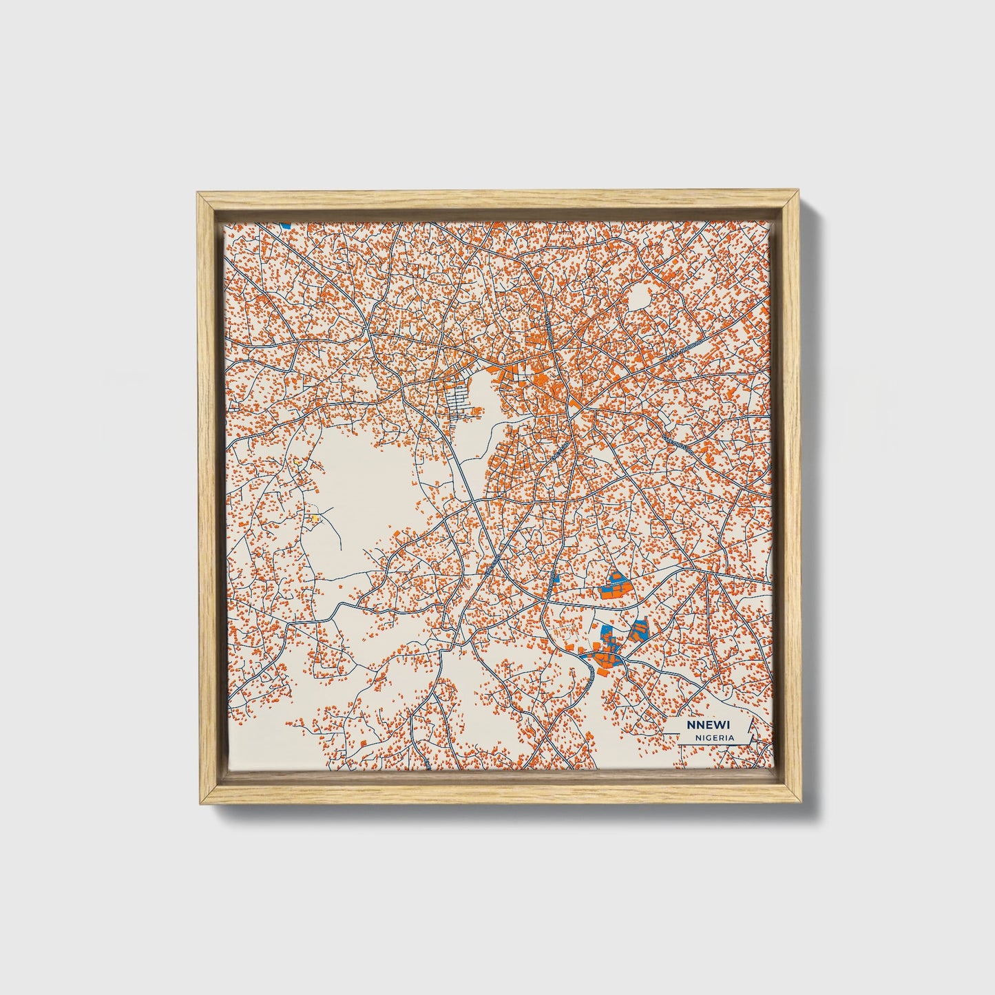 Nnewi Nigeria Colorful City Map Canvas Print • Natural Wooden Framed