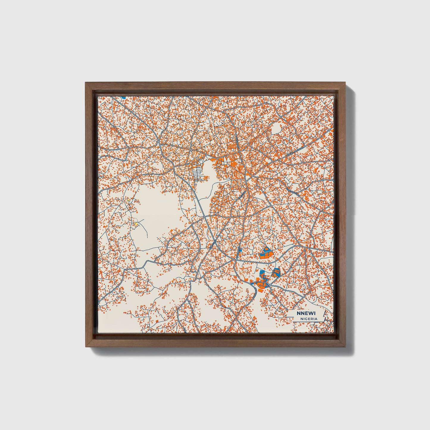 Nnewi Nigeria Colorful City Map Canvas Print • Dark Wooden Framed