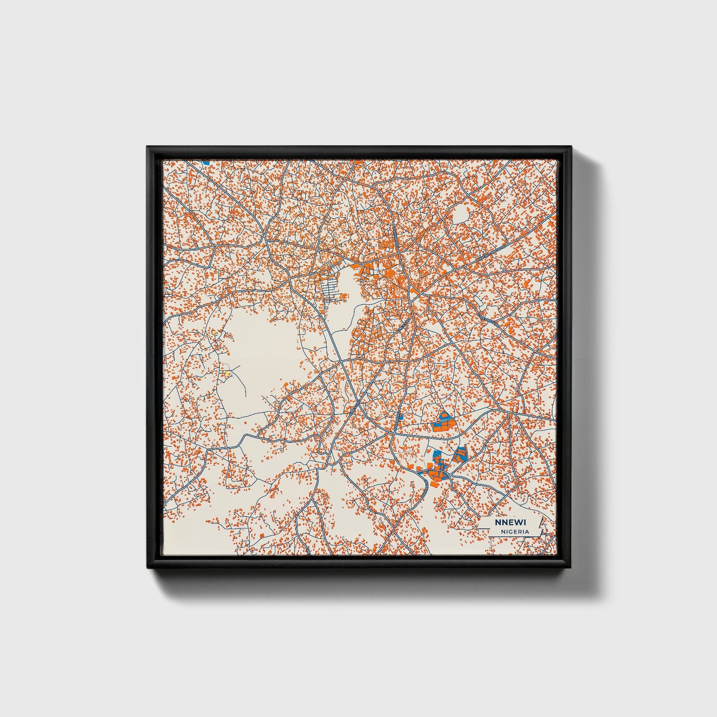 Nnewi Nigeria Colorful City Map Canvas Print • Black Framed