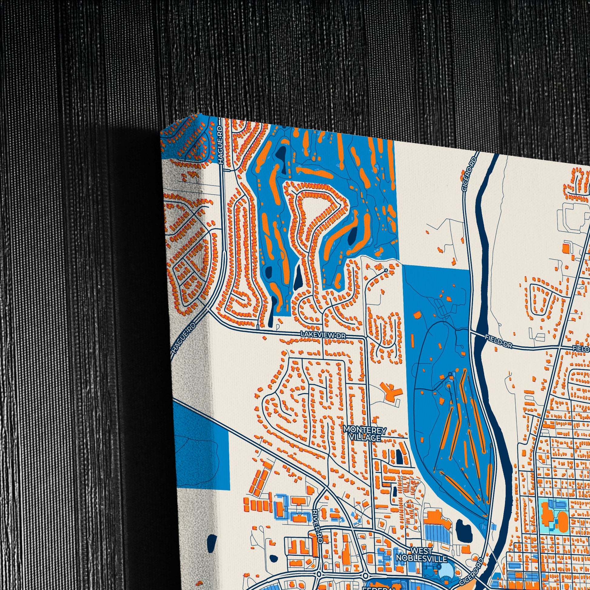 Noblesville Indiana Colorful City Map Canvas Print Detail