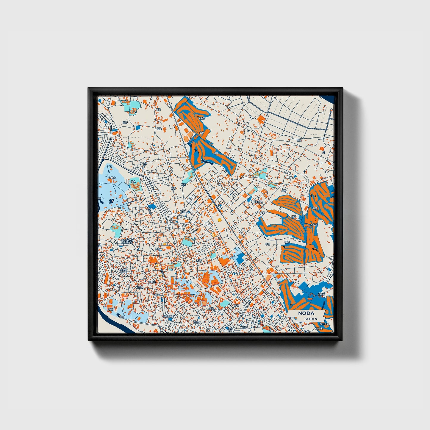 Noda Japan Colorful City Map Canvas Print • Black Framed