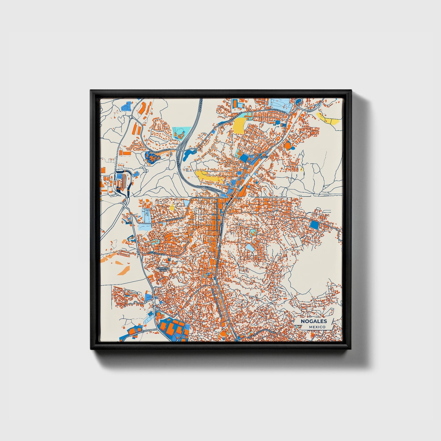 Nogales Mexico Colorful City Map Canvas Print • Black Framed