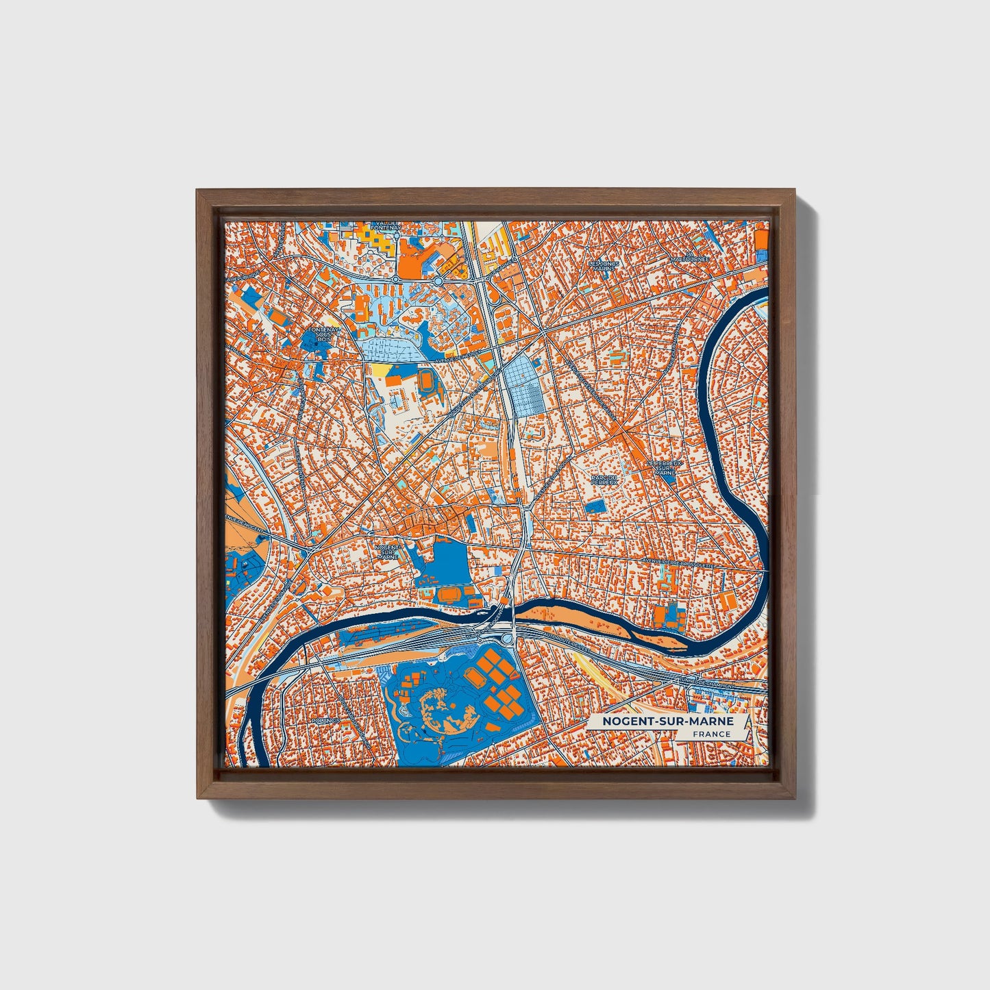 Nogent-Sur-Marne France Colorful City Map Canvas Print • Dark Wooden Framed