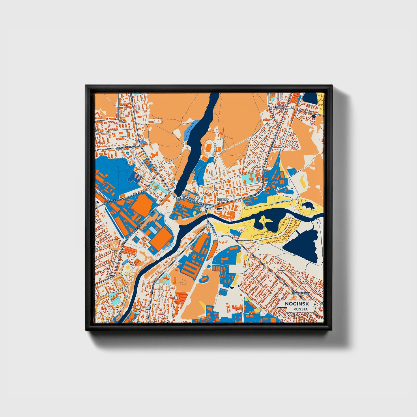 Ногинск Russia Colorful City Map Canvas Print • Black Framed