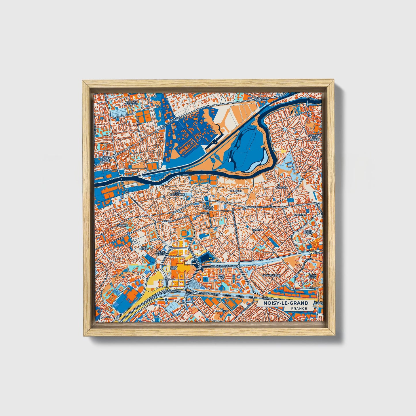 Noisy-Le-Grand France Colorful City Map Canvas Print • Natural Wooden Framed
