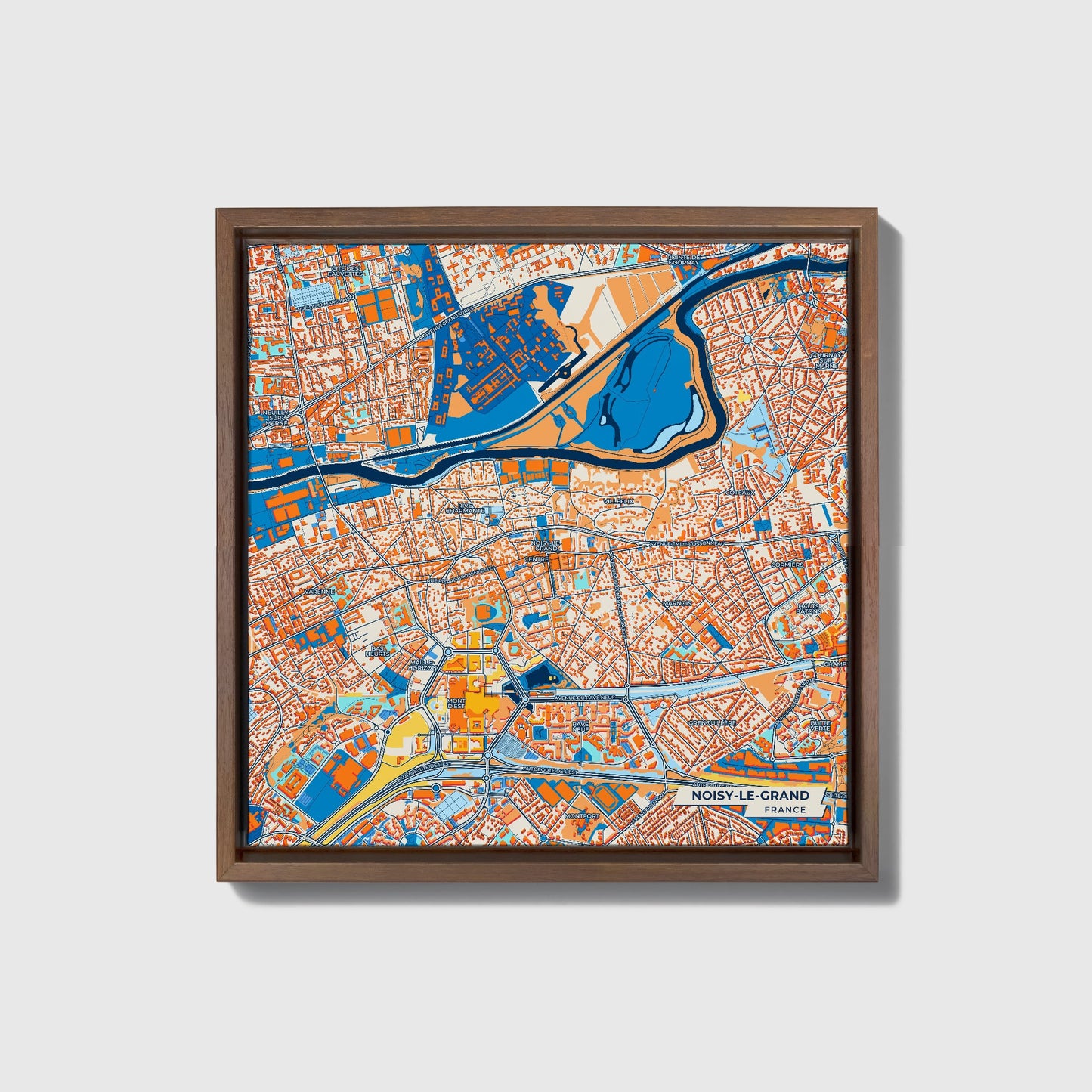 Noisy-Le-Grand France Colorful City Map Canvas Print • Dark Wooden Framed