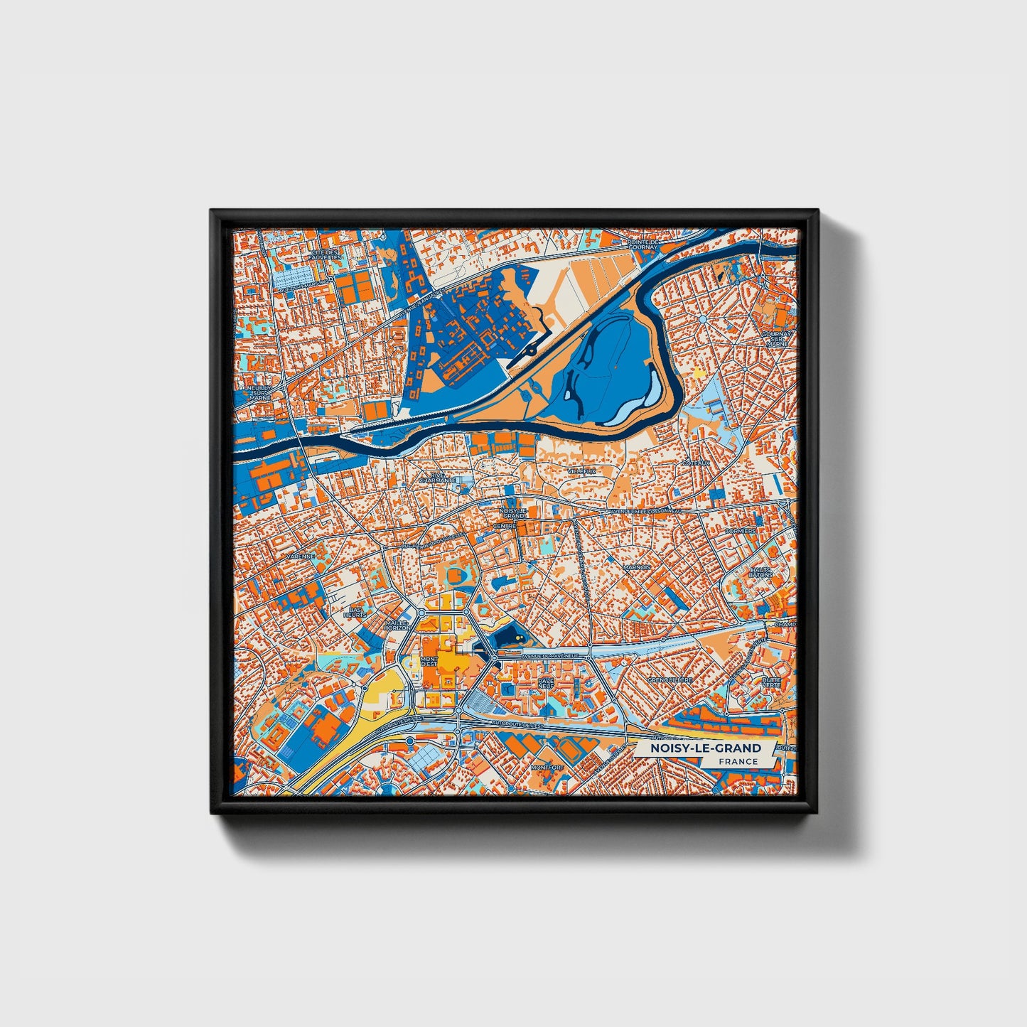 Noisy-Le-Grand France Colorful City Map Canvas Print • Black Framed