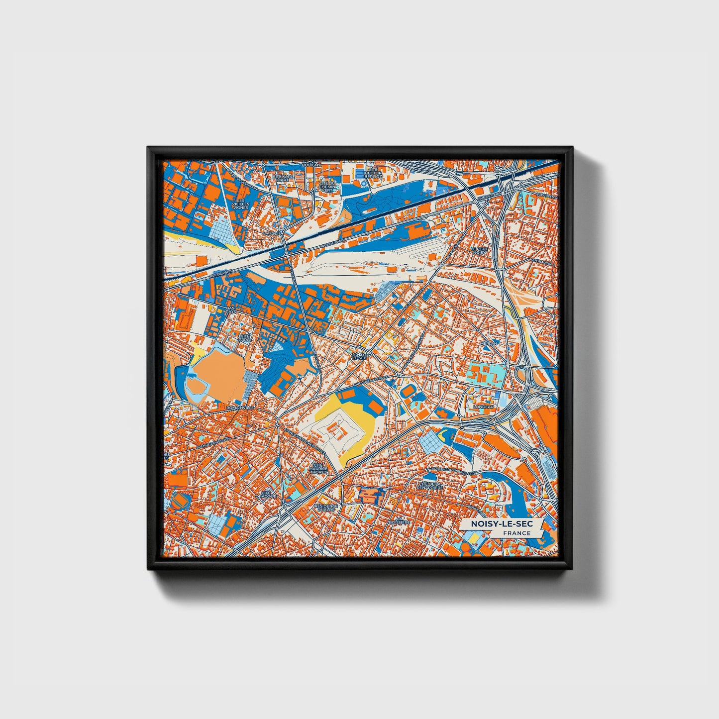 Noisy-Le-Sec France Colorful City Map Canvas Print • Black Framed