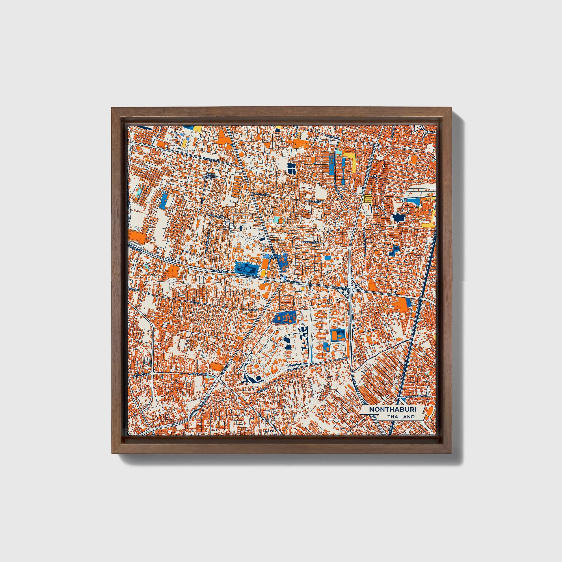 Nonthaburi Thailand Colorful City Map Canvas Print • Dark Wooden Framed