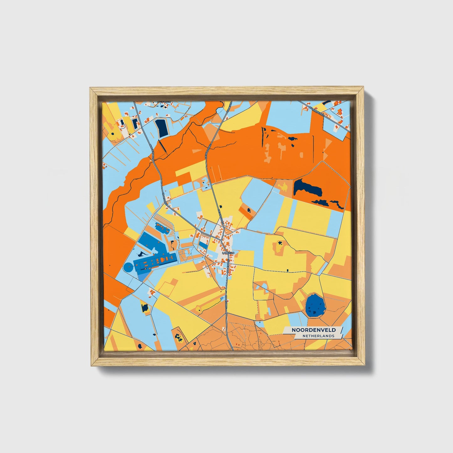 Noordenveld Netherlands Colorful City Map Canvas Print • Natural Wooden Framed