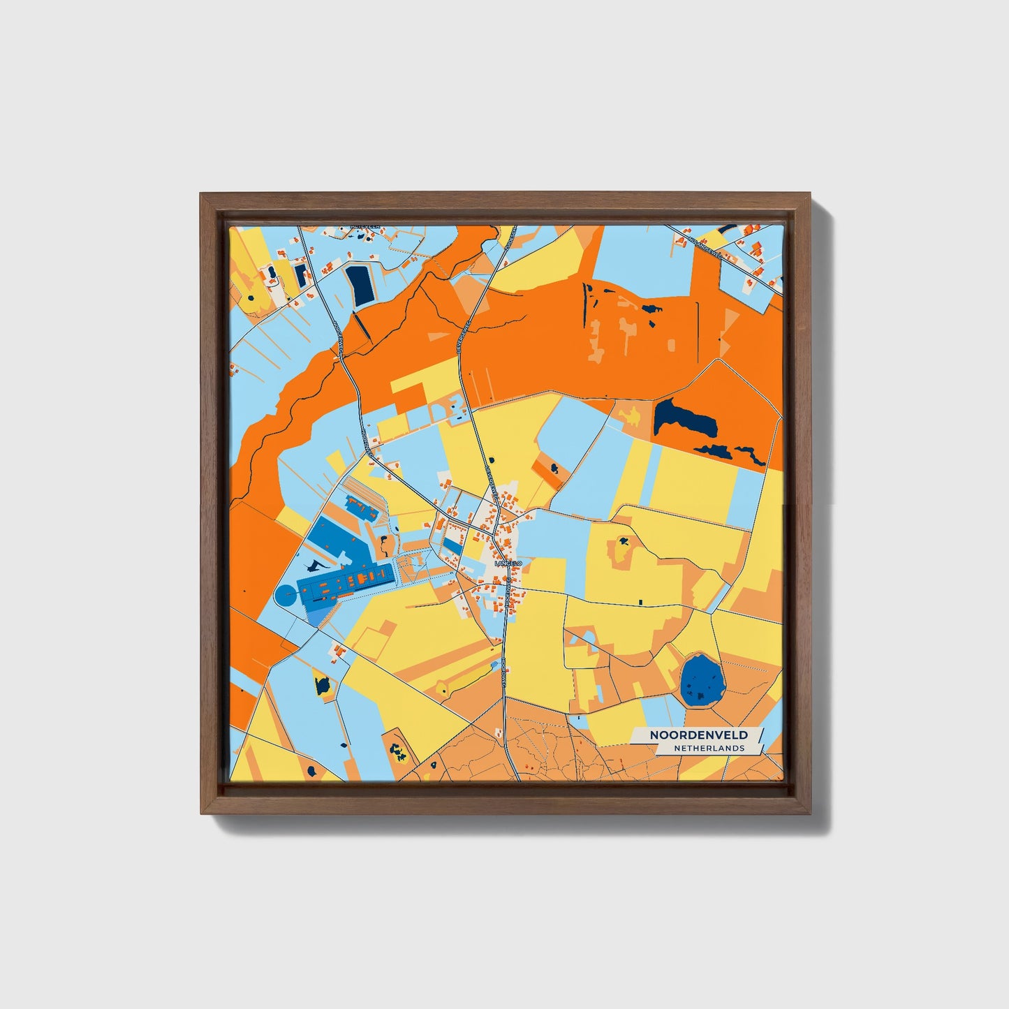 Noordenveld Netherlands Colorful City Map Canvas Print • Dark Wooden Framed