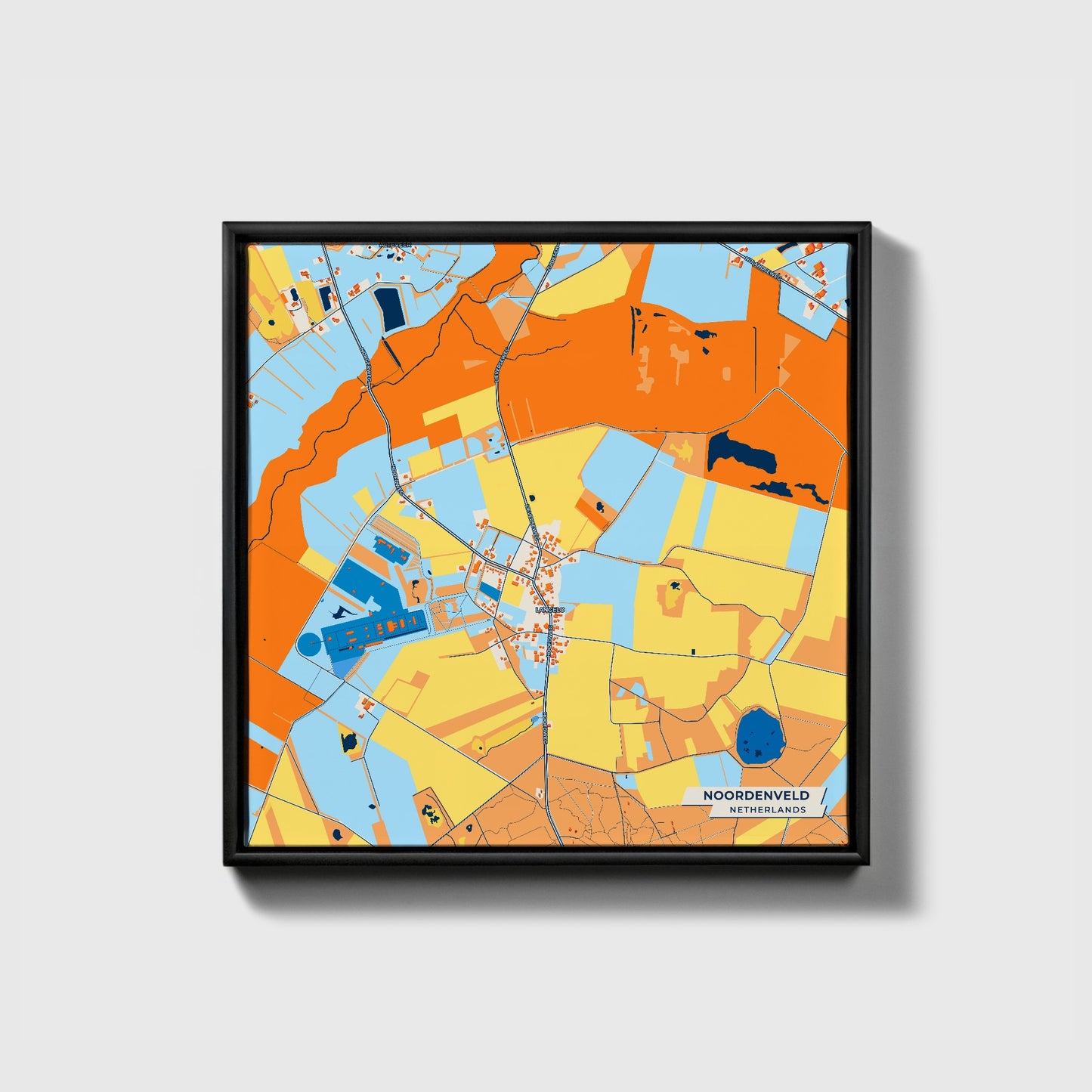 Noordenveld Netherlands Colorful City Map Canvas Print • Black Framed