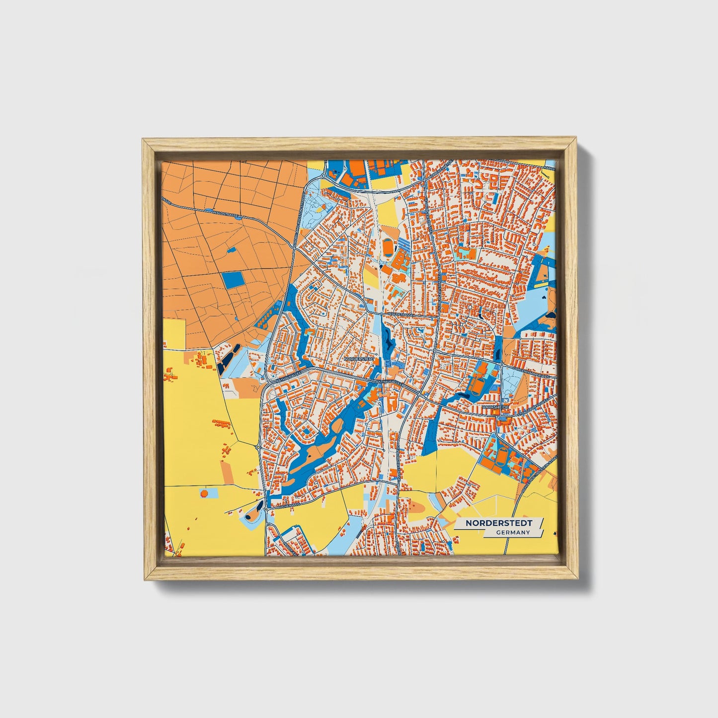 Norderstedt Germany Colorful City Map Canvas Print • Natural Wooden Framed
