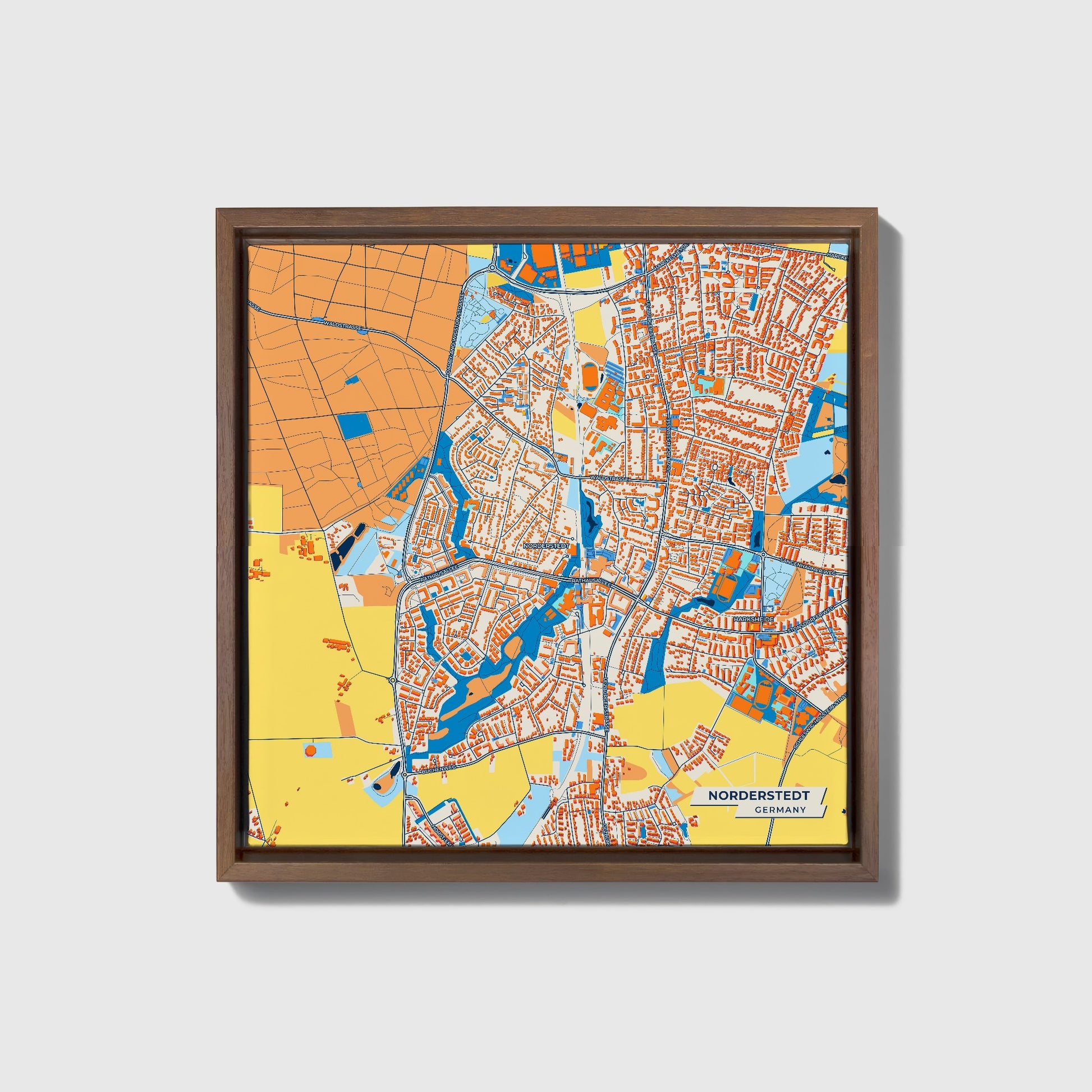 Norderstedt Germany Colorful City Map Canvas Print • Dark Wooden Framed