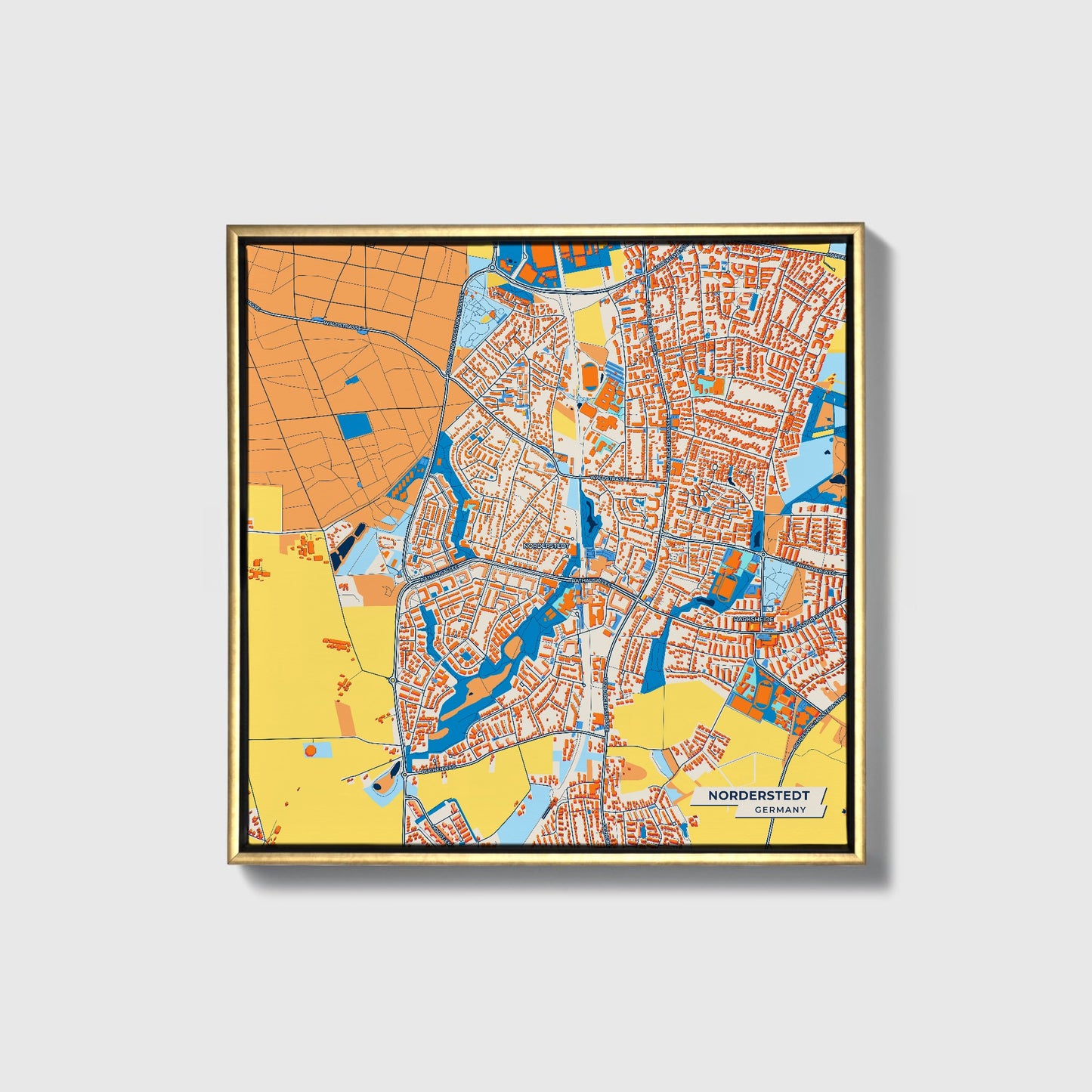 Norderstedt Germany Colorful City Map Canvas Print • Gold Framed