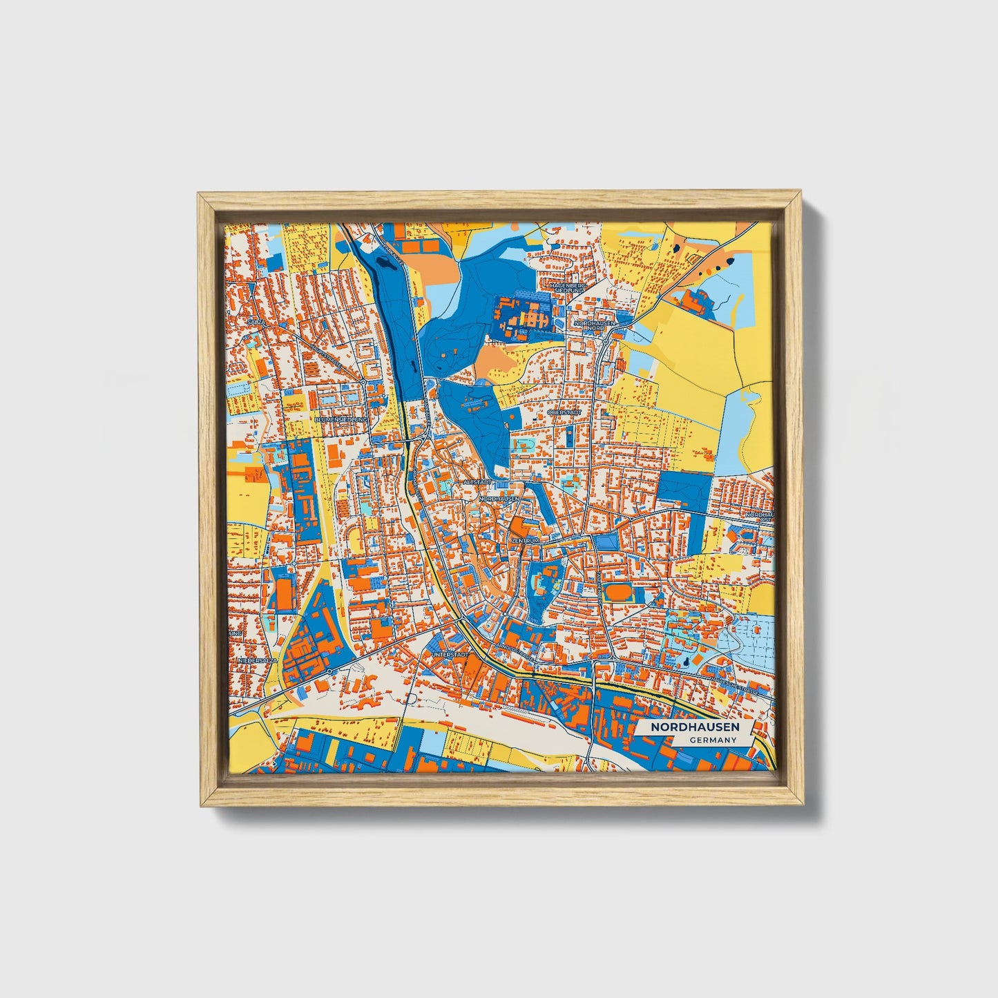 Nordhausen Germany Colorful City Map Canvas Print • Natural Wooden Framed