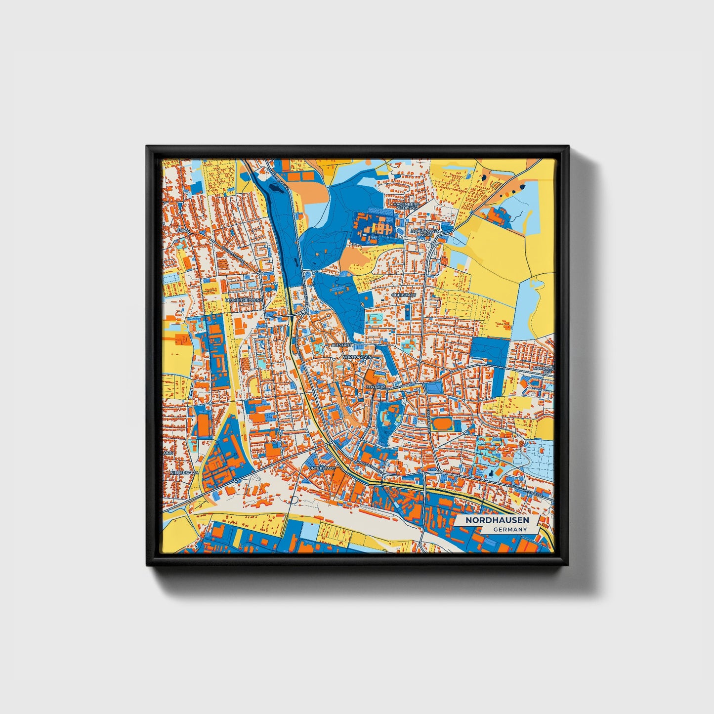 Nordhausen Germany Colorful City Map Canvas Print • Black Framed