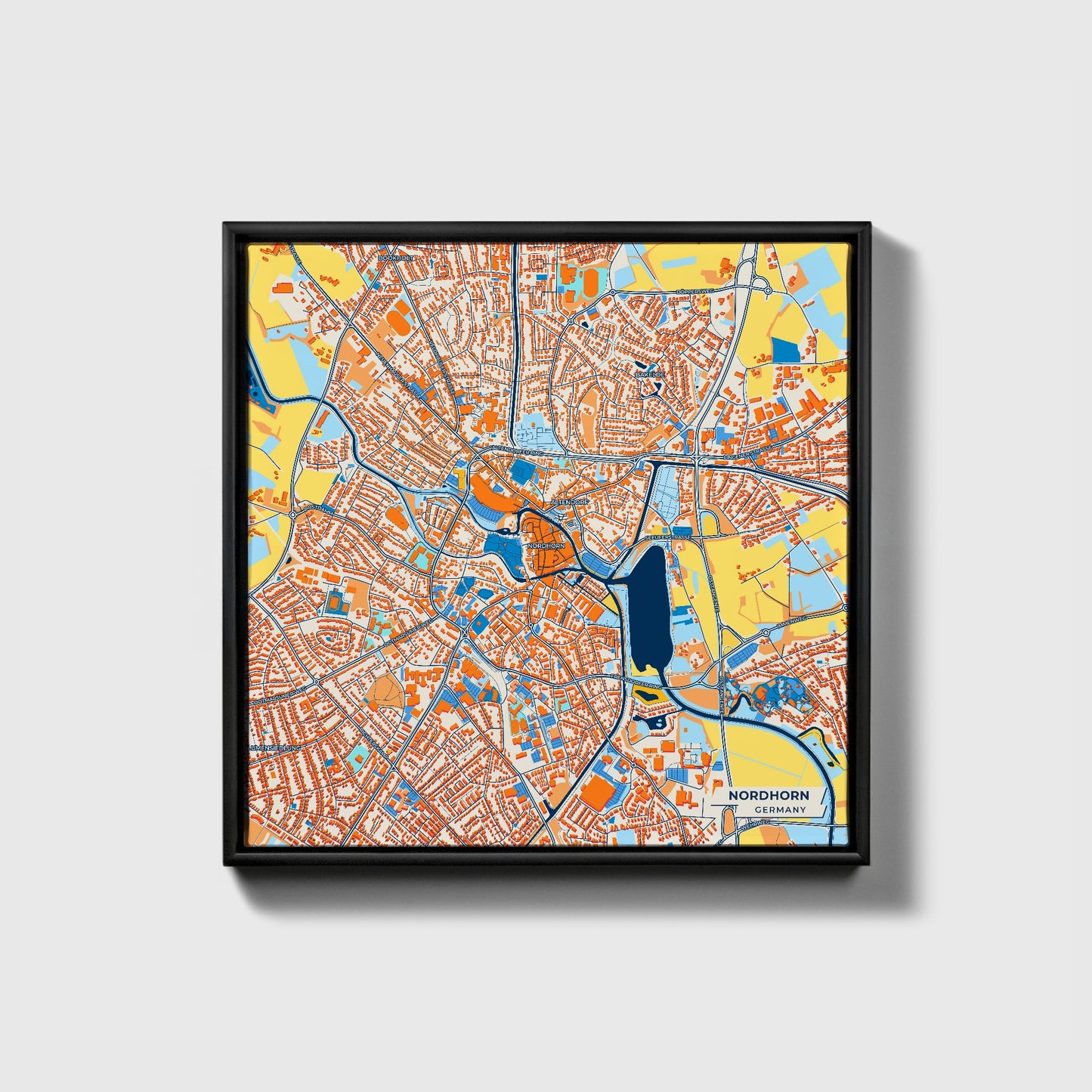 Nordhorn Germany Colorful City Map Canvas Print • Black Framed