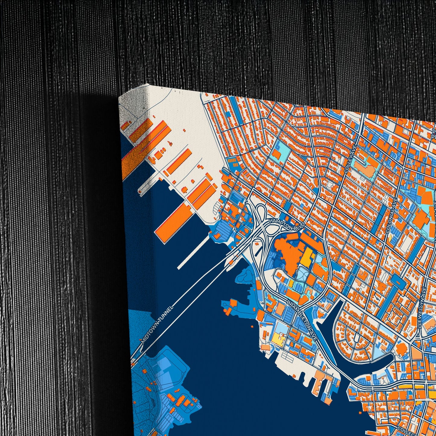 Norfolk Virginia Colorful City Map Canvas Print Detail