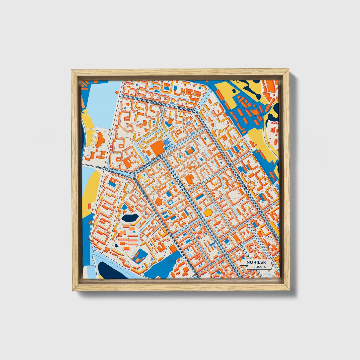 Норильский Russia Colorful City Map Canvas Print • Natural Wooden Framed