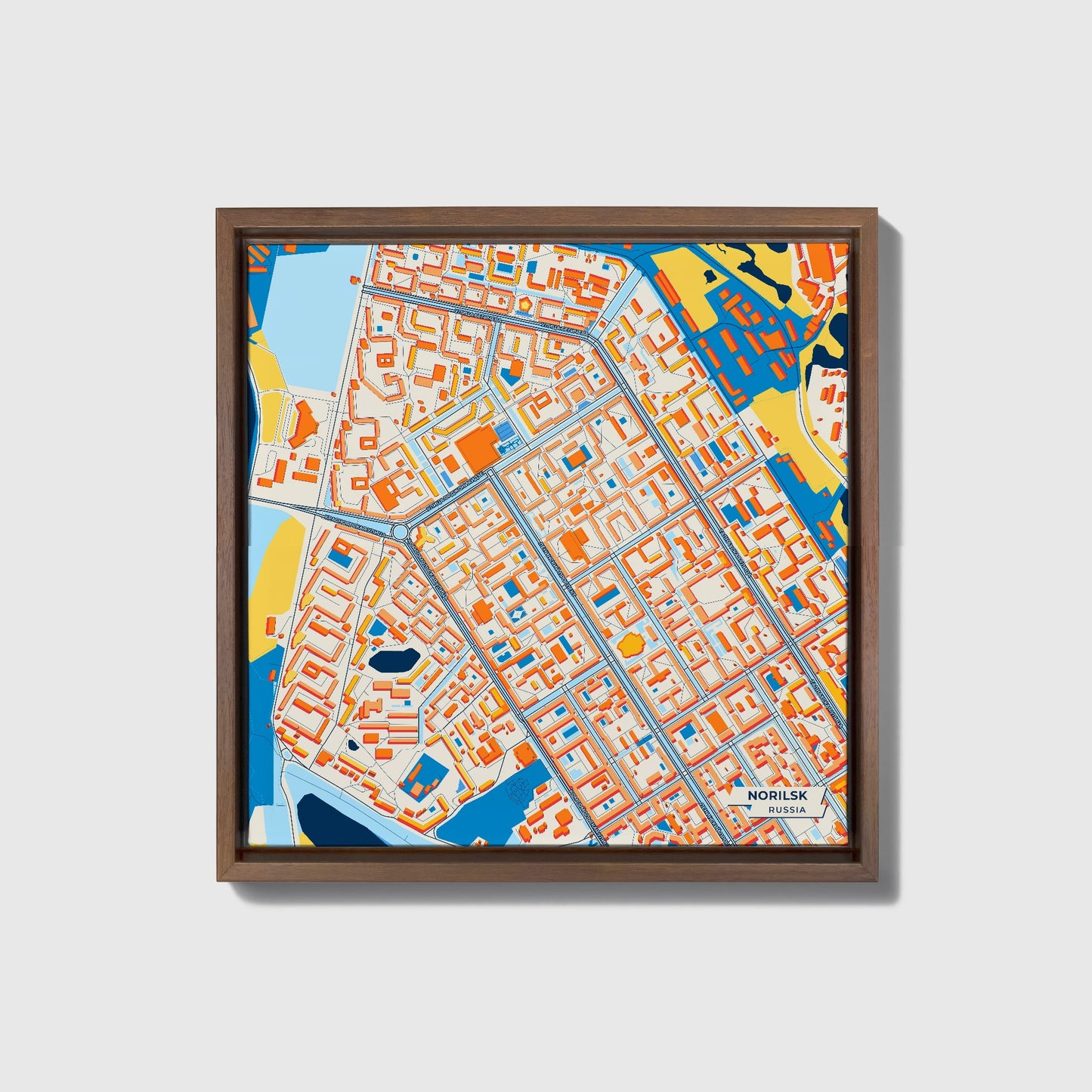 Норильский Russia Colorful City Map Canvas Print • Dark Wooden Framed
