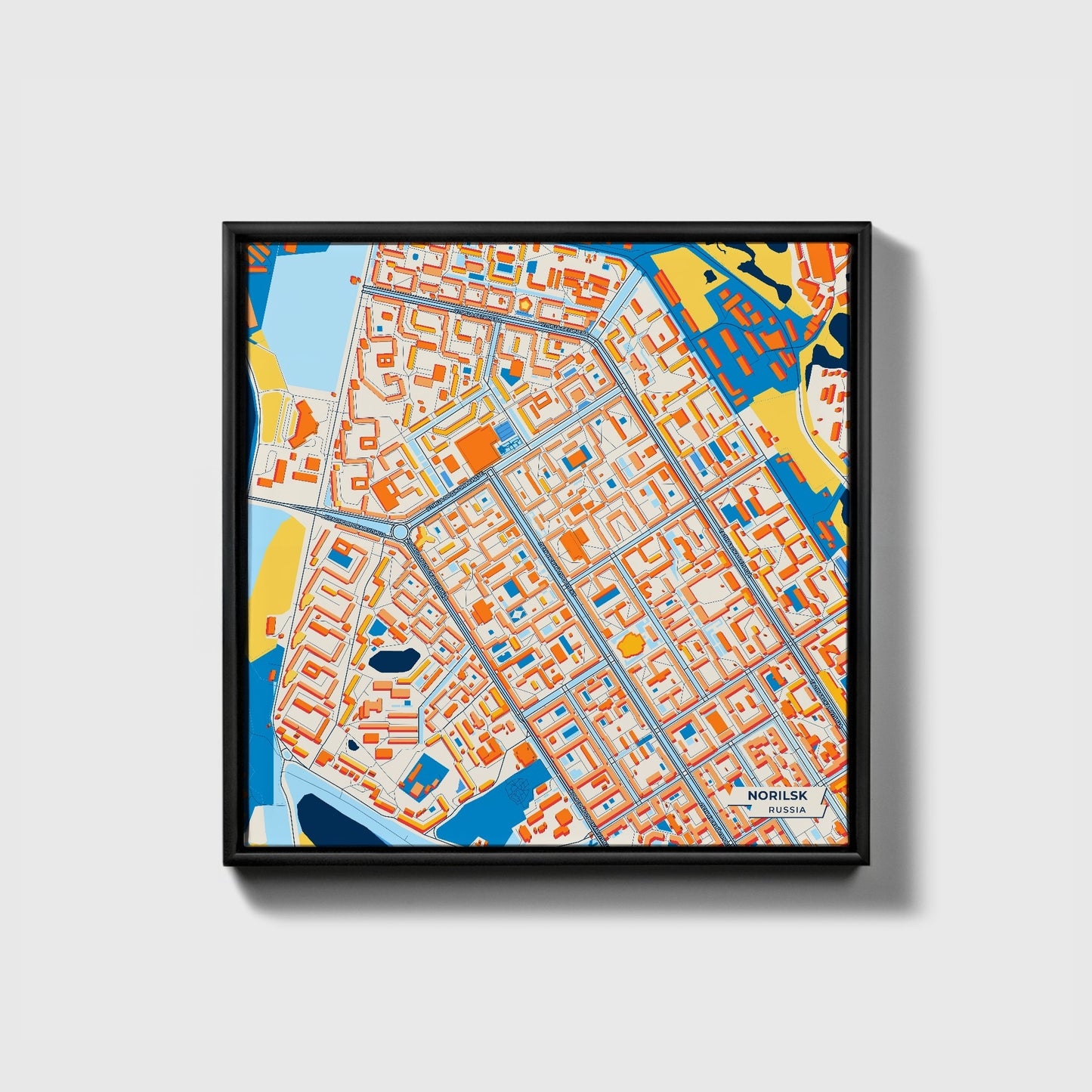 Норильский Russia Colorful City Map Canvas Print • Black Framed