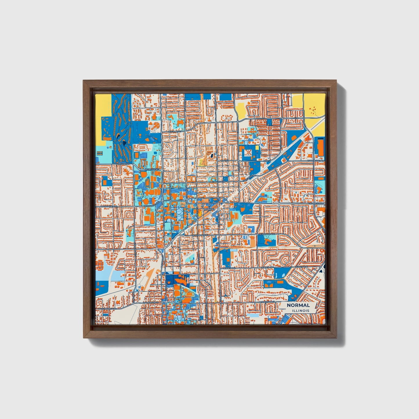 Normal Illinois Colorful City Map Canvas Print • Dark Wooden Framed