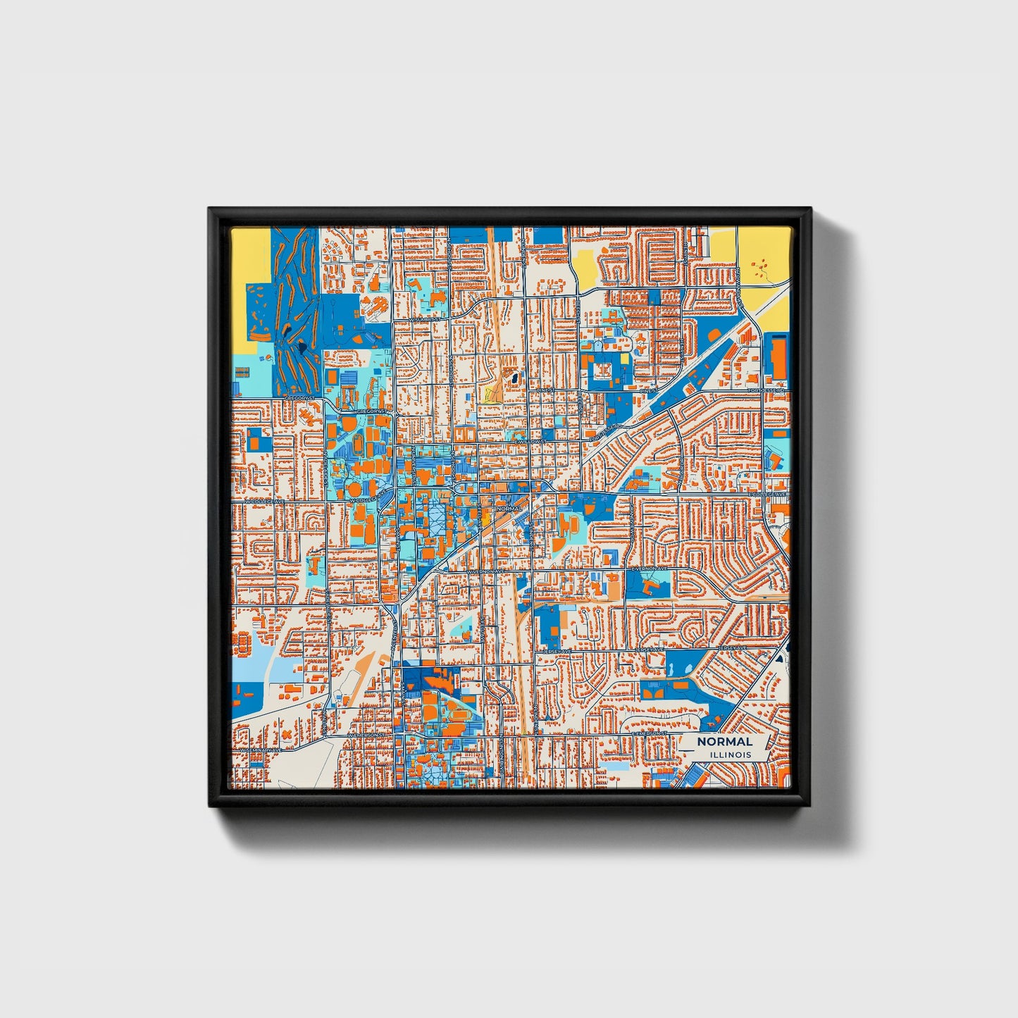 Normal Illinois Colorful City Map Canvas Print • Black Framed