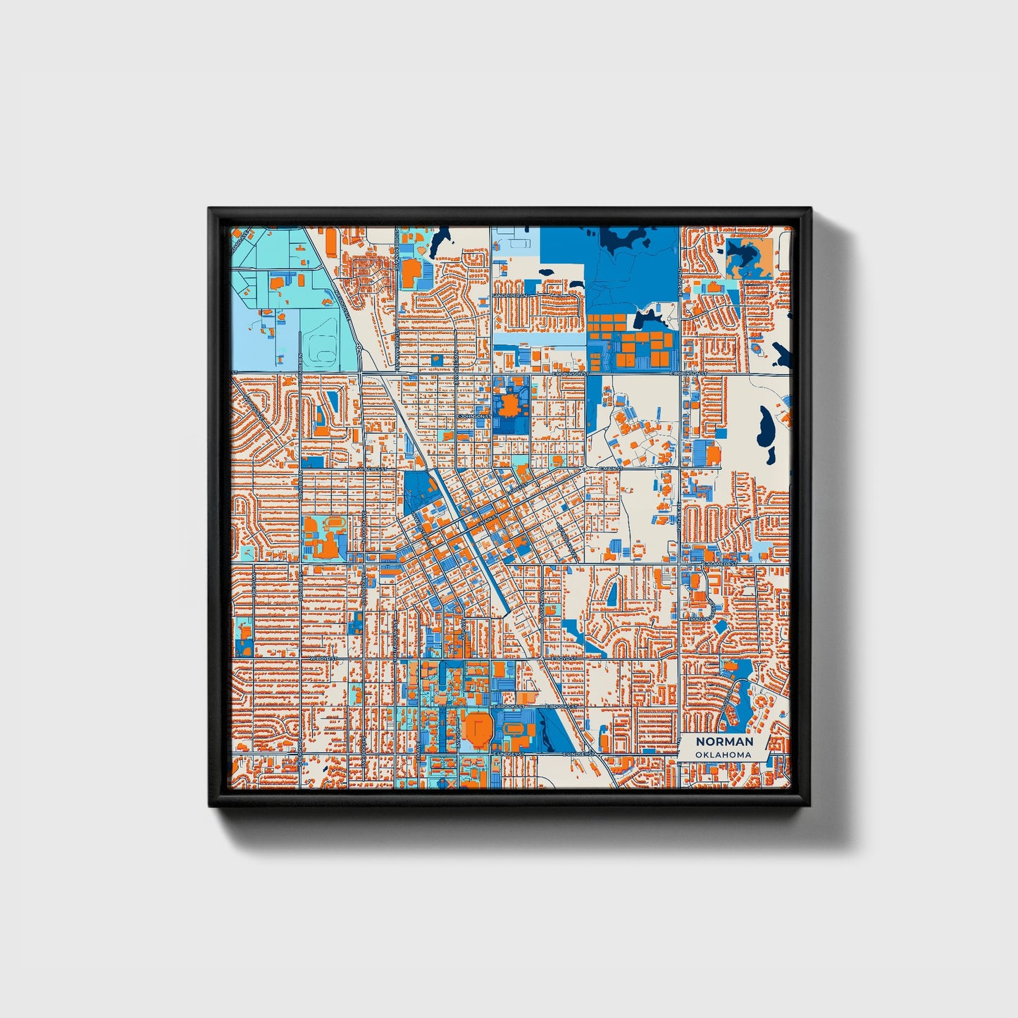 Norman Oklahoma Colorful City Map Canvas Print • Black Framed