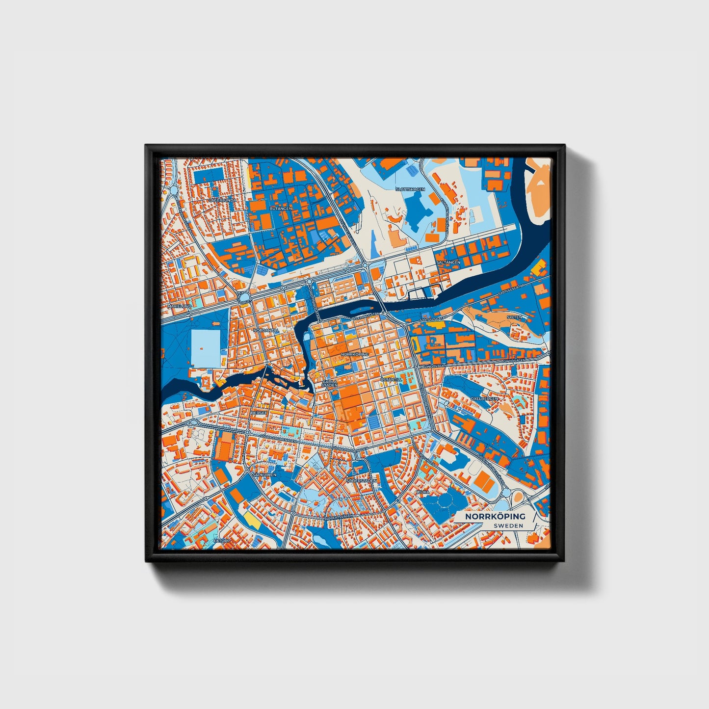 Norrköping Sweden Colorful City Map Canvas Print • Black Framed