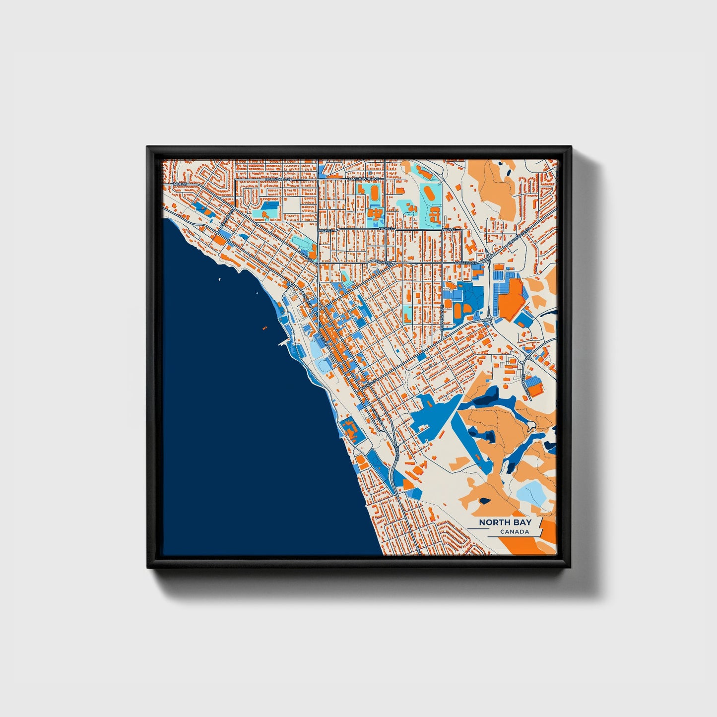North Bay Canada Colorful City Map Canvas Print • Black Framed