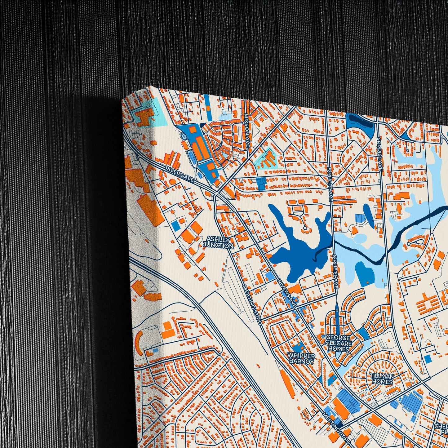 North Charleston South Carolina Colorful City Map Canvas Print Detail