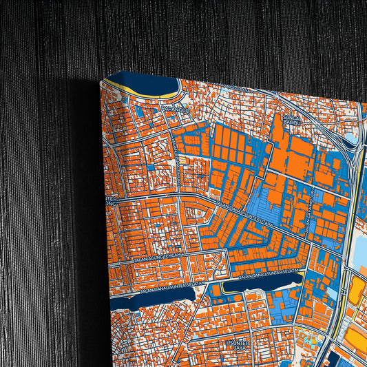 North Jakarta Indonesia Colorful City Map Canvas Print Detail
