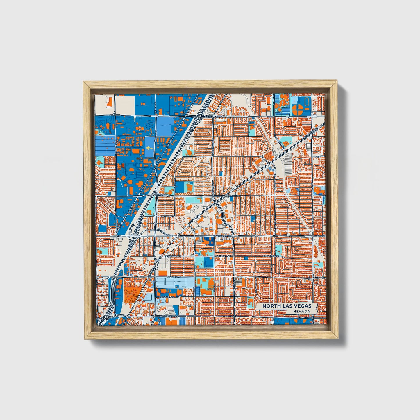 North Las Vegas Nevada Colorful City Map Canvas Print • Natural Wooden Framed