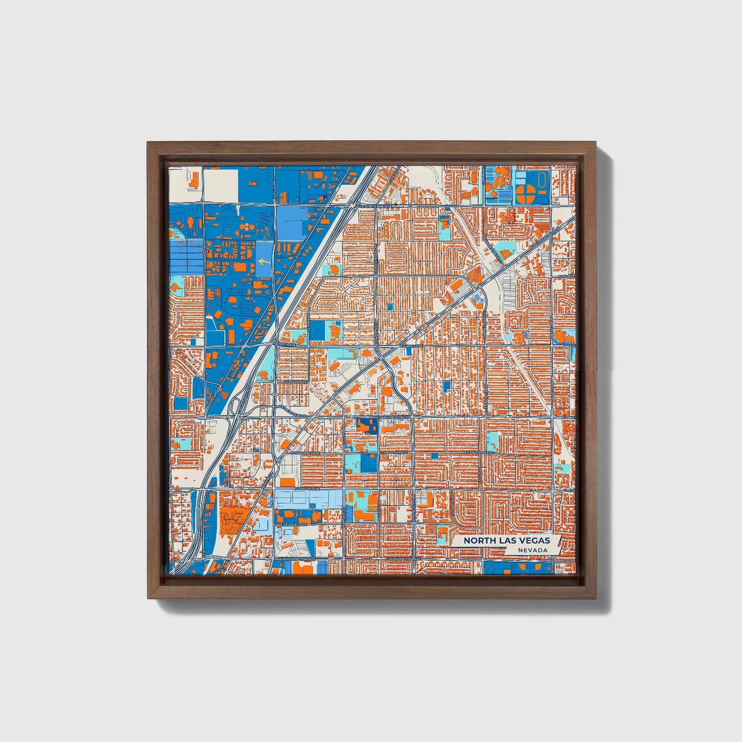 North Las Vegas Nevada Colorful City Map Canvas Print • Dark Wooden Framed