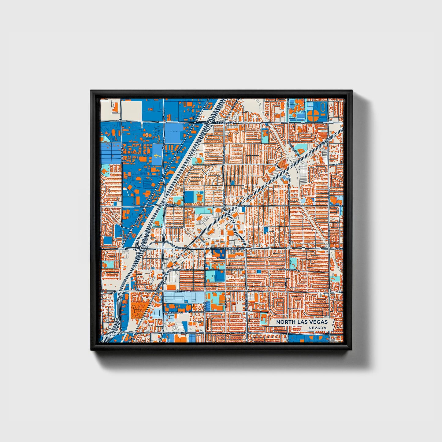 North Las Vegas Nevada Colorful City Map Canvas Print • Black Framed
