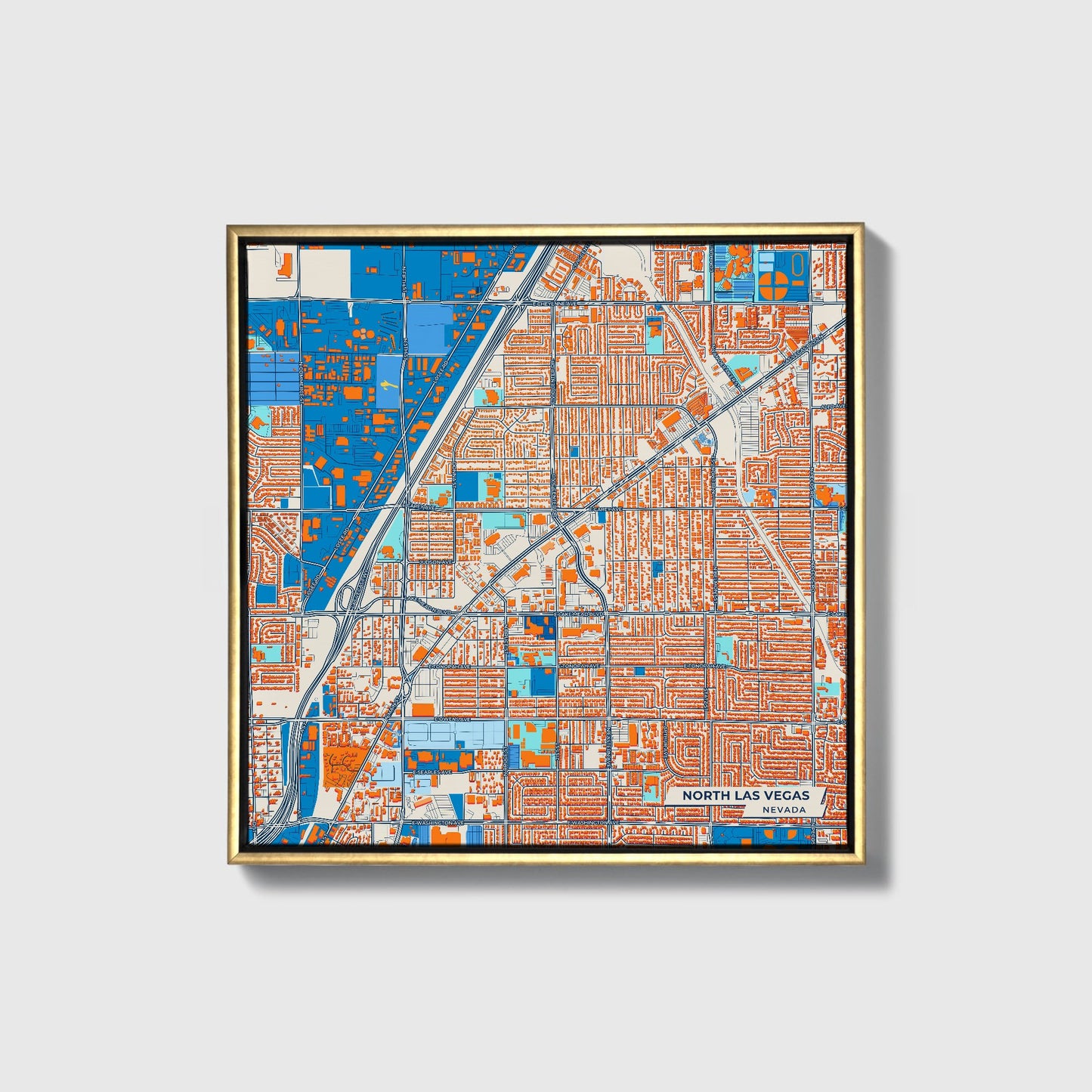 North Las Vegas Nevada Colorful City Map Canvas Print • Gold Framed
