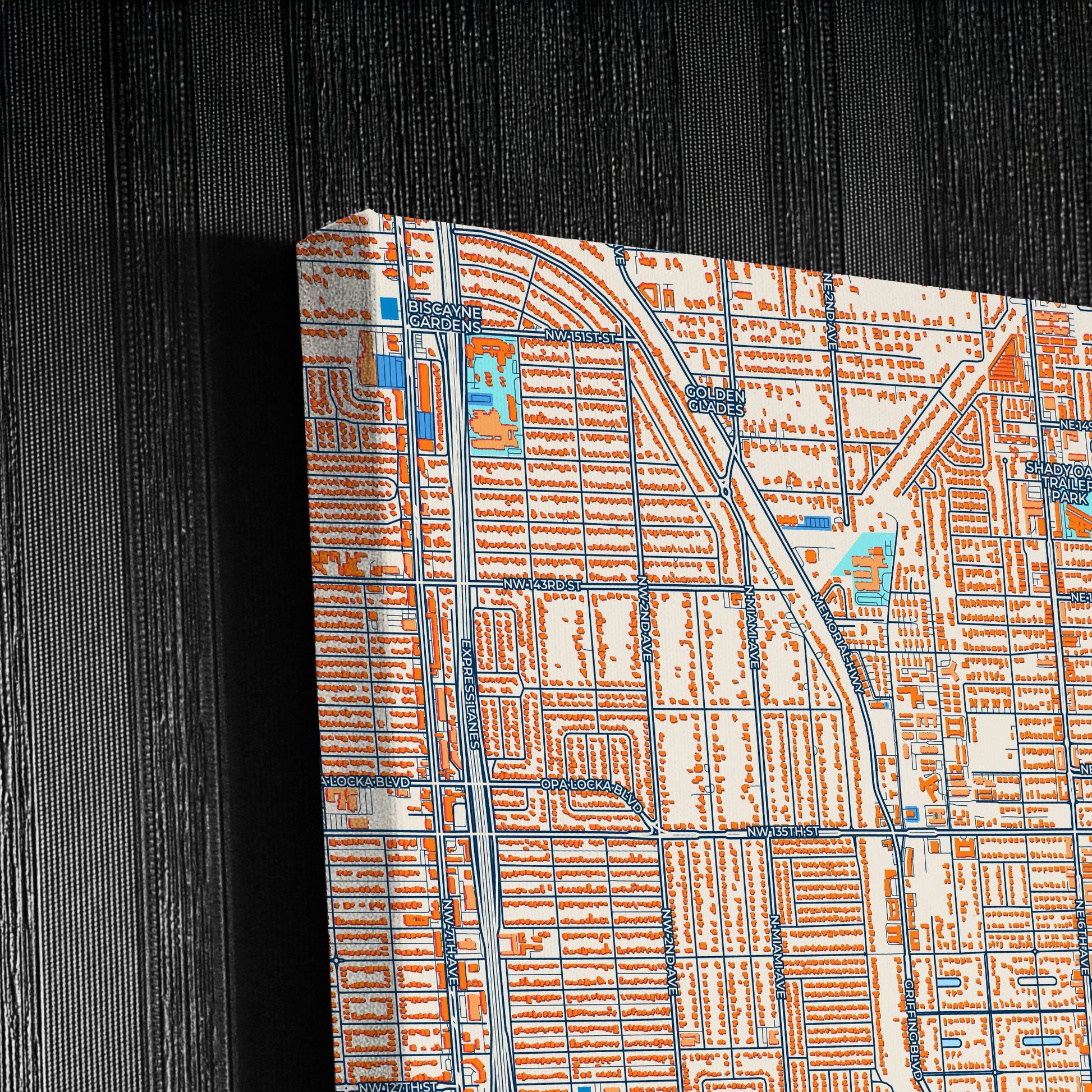 North Miami Florida Colorful City Map Canvas Print Detail
