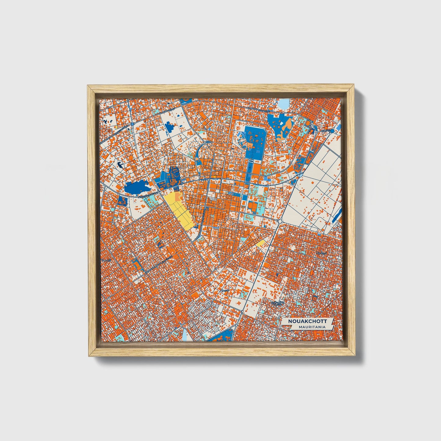 Nouakchott Mauritania Colorful City Map Canvas Print • Natural Wooden Framed