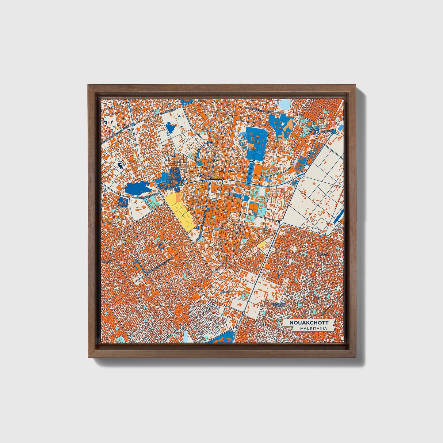 Nouakchott Mauritania Colorful City Map Canvas Print • Dark Wooden Framed