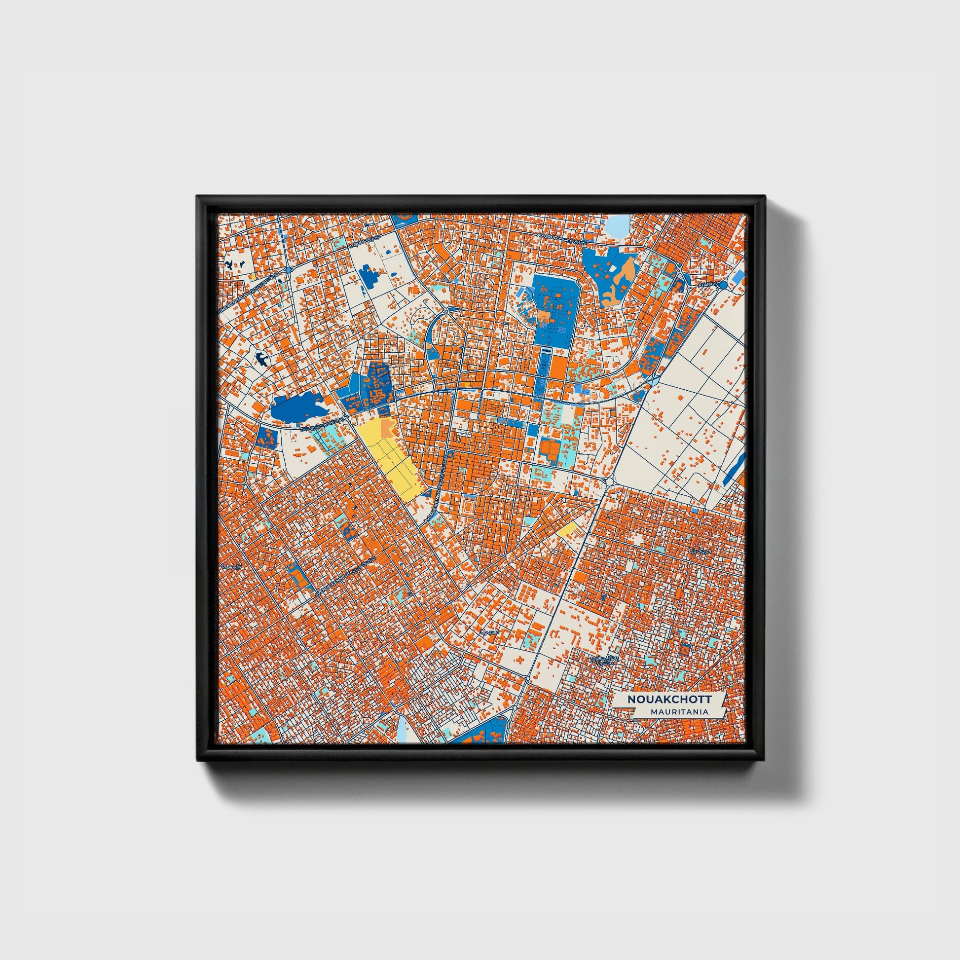 Nouakchott Mauritania Colorful City Map Canvas Print • Black Framed