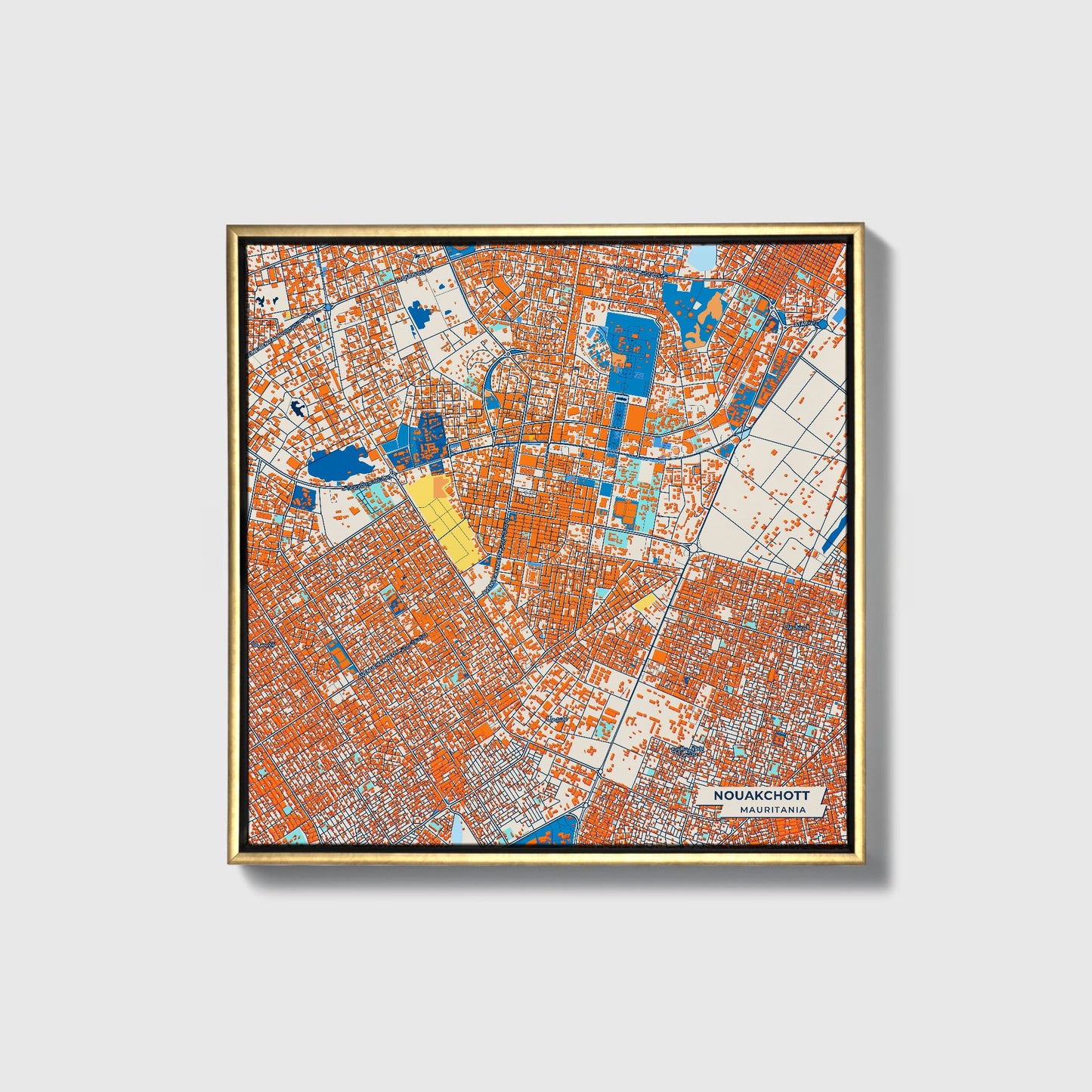 Nouakchott Mauritania Colorful City Map Canvas Print • Gold Framed