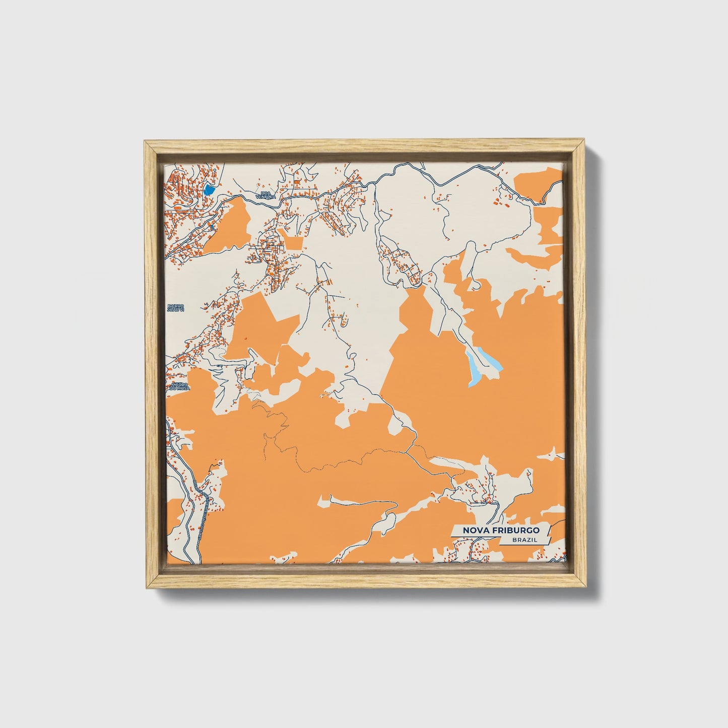 Nova Friburgo Brazil Colorful City Map Canvas Print • Natural Wooden Framed