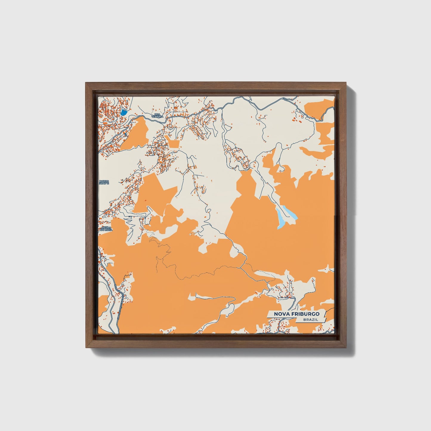 Nova Friburgo Brazil Colorful City Map Canvas Print • Dark Wooden Framed
